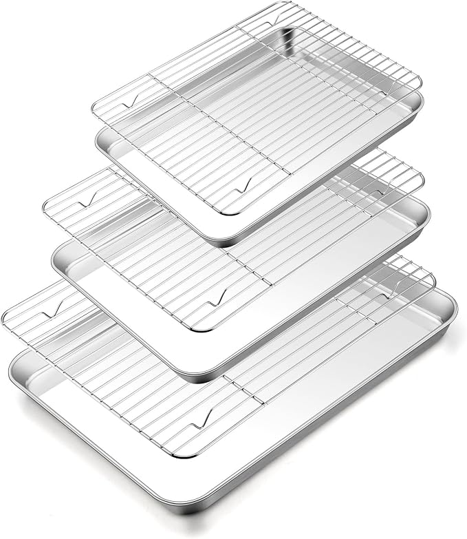 TeamFar Baking Sheet with Rack Set, 16/12.5/10.5 Inch Stainless Steel Cookie by TeamFar