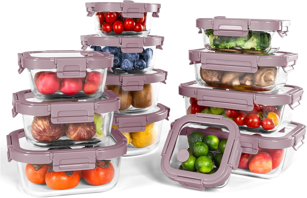 12-Pack Glass Containers with Tempered Lids – Borosilicate