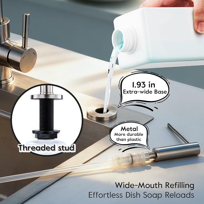 Soap Dispenser for Kitchen Sink Brushed Nickel GAPPO Stainless Steel Countertop - Image 4