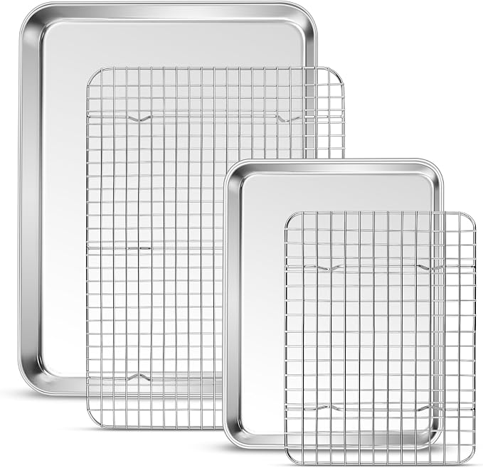 P&P CHEF 16 + 10.4 Inch Baking Sheet and Rack Set, Stainless Steel Cookie by PPCHEF