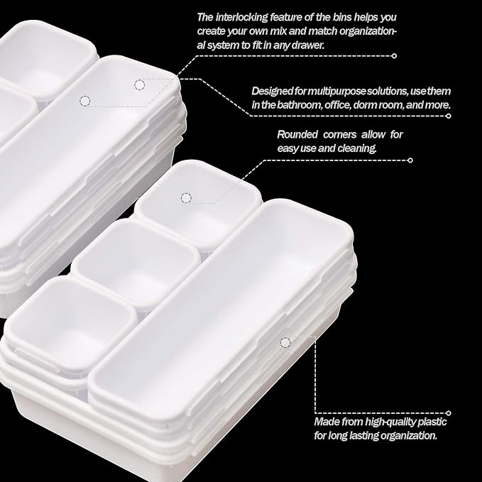 Set of 12 Interlocking Desk Drawer Organizer Tray Dividers Plastic Shallow - Image 4
