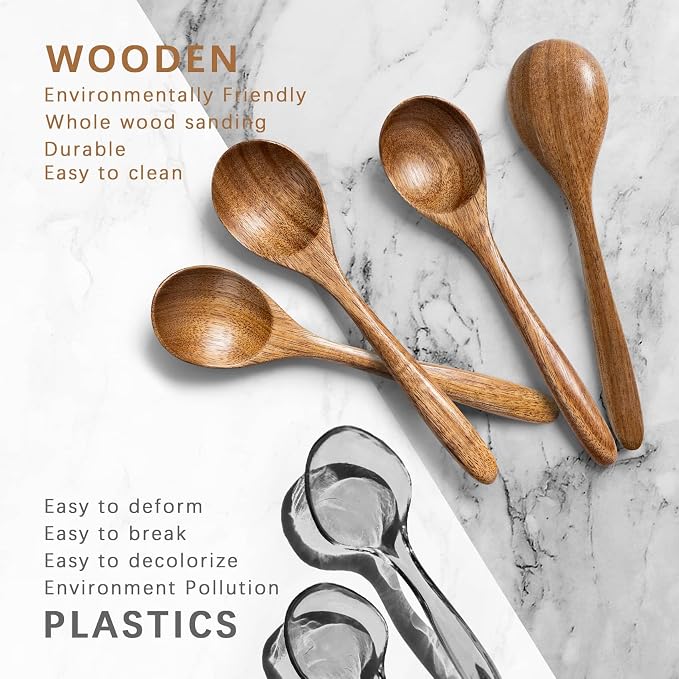 4 PCS Wooden Spoons for Honey, 6.7 inch Small Wooden Spoons - Image 3