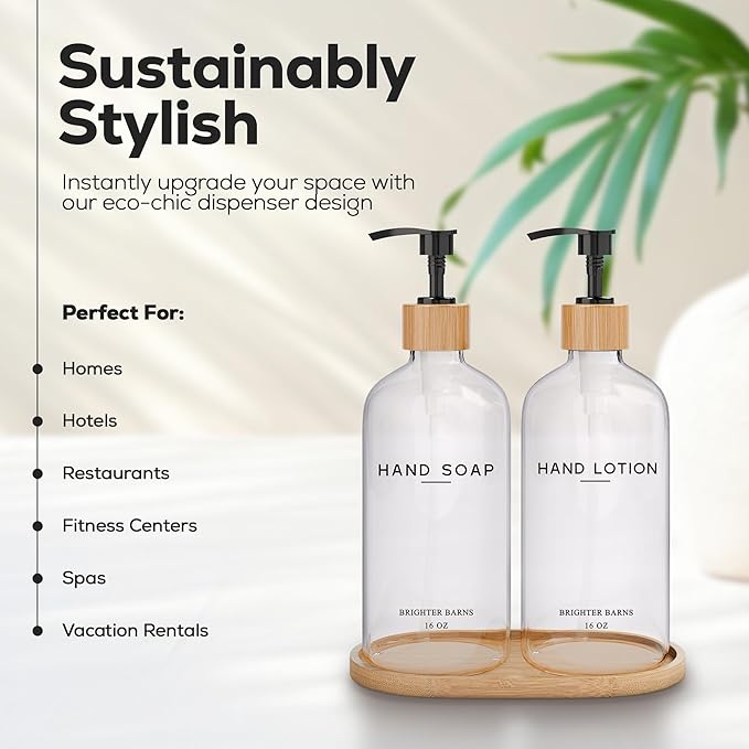 Clear Glass Soap and Lotion Dispenser Set - Image 2