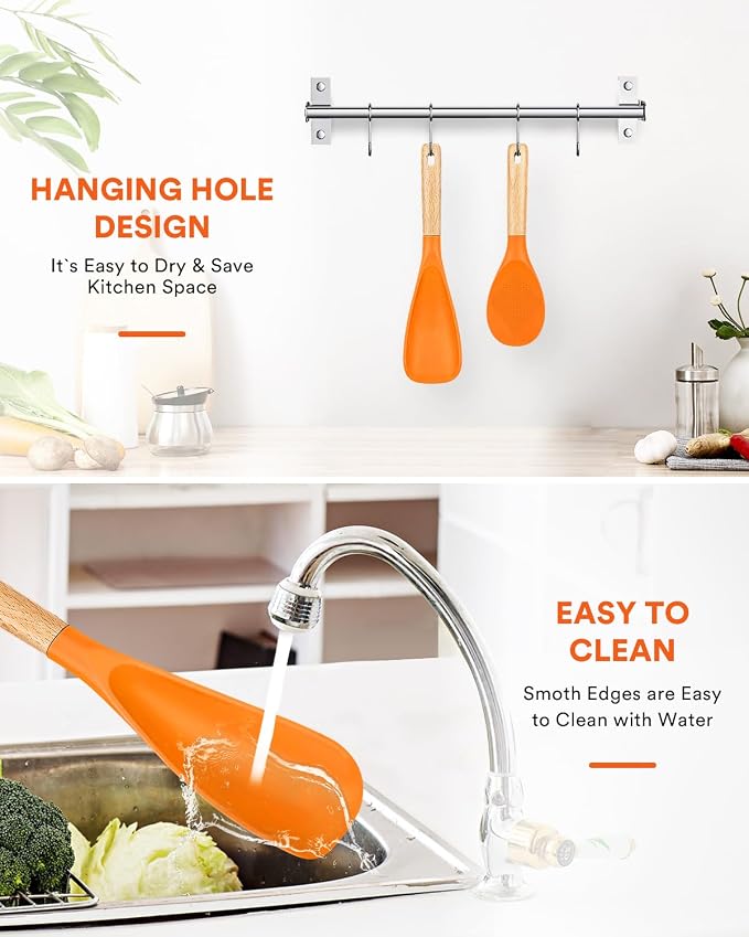 Cooking Spoon and Rice Scooper for Nonstick Cookwares, Wood Handle Spoon for - Image 6