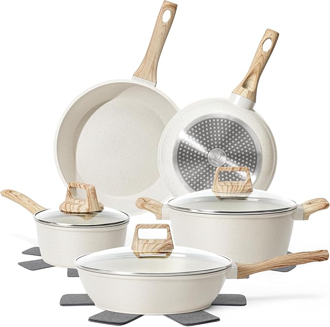 SODAY 12 Pcs Pots and Pans Set Non Stick, Cookware Sets White Granite Induction by SODAY