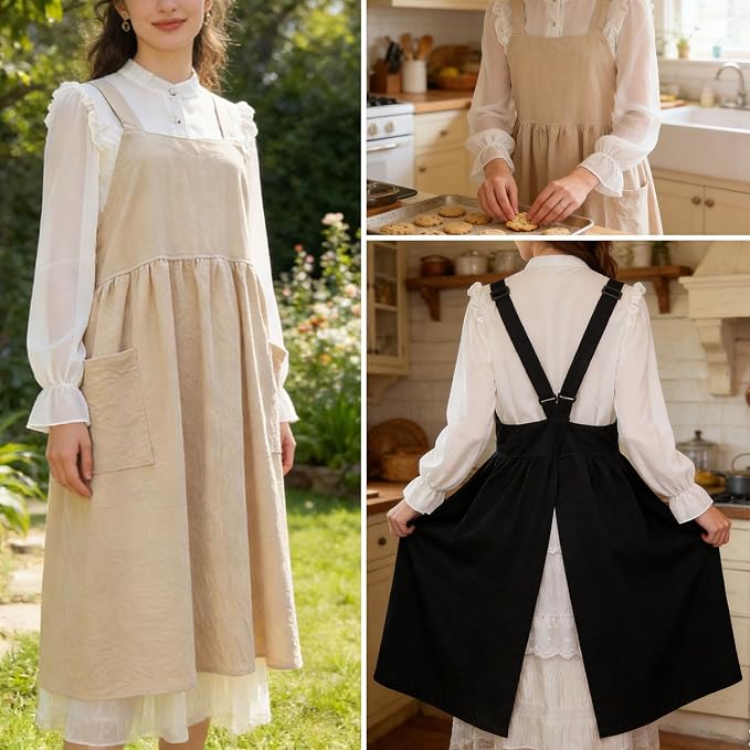 Uaussi Cotton Linen Apron Cross Back Work Apron - Image 5