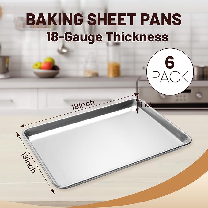 BIEAMA 6 Pack Half Size Baking Sheet Pan Aluminum Commercial Pan - Image 2