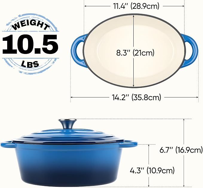 Oval Dutch Oven for Bread Baking, 4.5 Quart Non Stick Enameled Cast Iron Dutch - Image 3