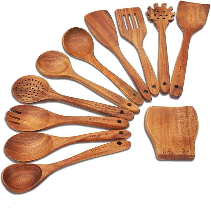 Wooden Spoons for Cooking, Wooden Utensils for Cooking 11 Pcs Wooden Kitchen by Gnyonat
