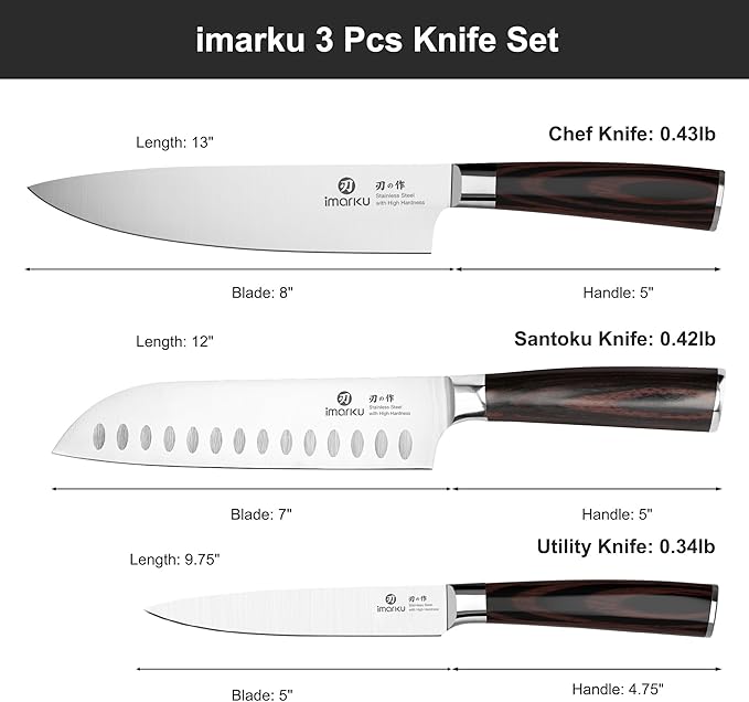 imarku 3 Pieces Knife Set, Japanese High Carbon Stainless Steel Chef Knife Set - Image 5