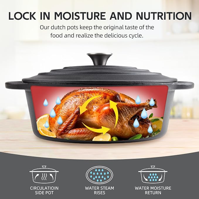 5.5 Quart Oval Cast Iron Dutch Oven Pot - Image 5