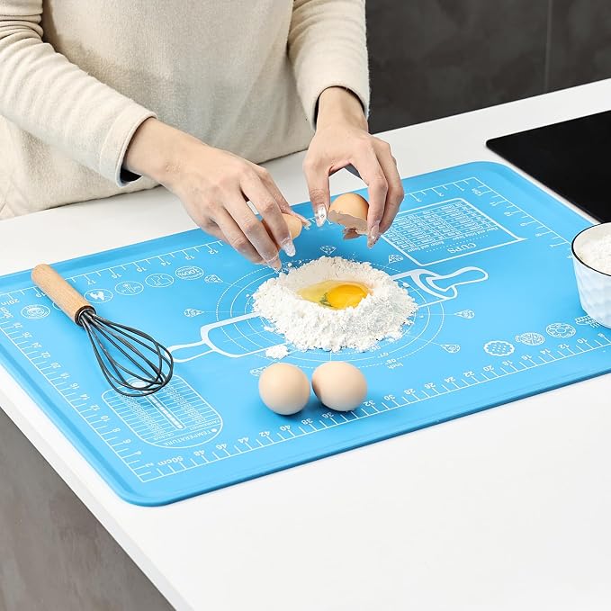 Silicone Baking Mat 20"L x 28"W, Extra Thick Dough Rolling Pad by KitchenRaku