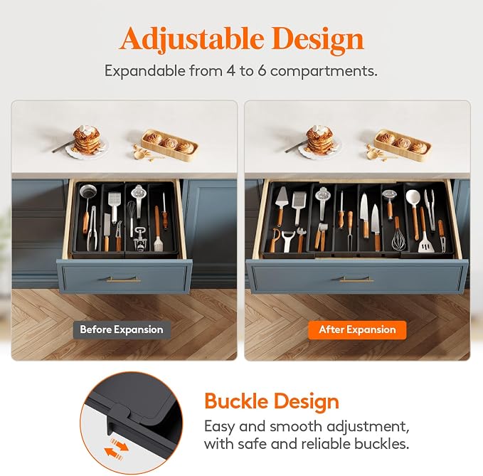 Lifewit Utensil Organizer for Kitchen Drawers, Expandable Cooking Utensil Tray - Image 5