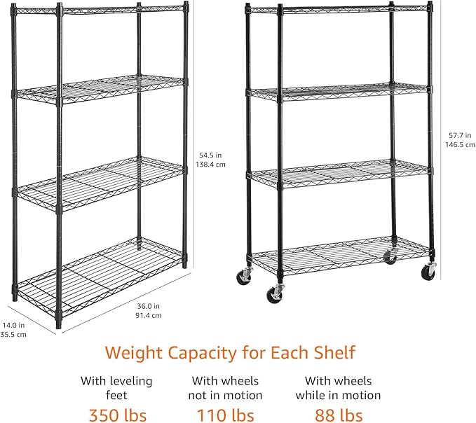 Amazon Basics 4-Shelf Heavy Duty Garage Shelving Storage Unit on 3" Wheel - Image 3