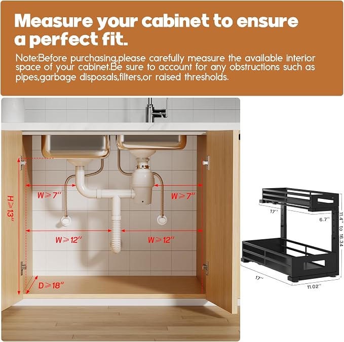 2-Pack 17"Deep Under Sink Organizer And Storage, 2-Tier L-Shaped Pull Out - Image 2