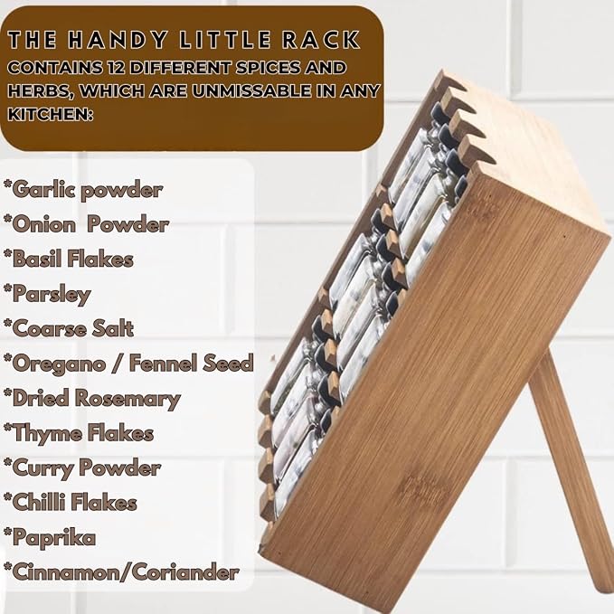 TILZ GEAR Wooden 3-Tier Spice Rack, 12 Filled Glass Jars, 12 Organic Spices - Image 2
