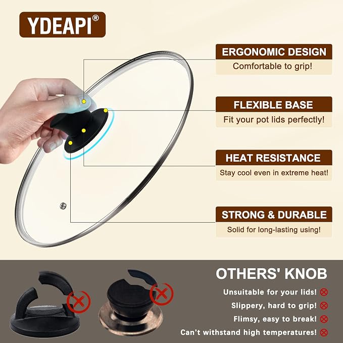Universal Pot Lid Replacement Knobs, Ydeapi Silicone Pan Lid Holding Handles - Image 3
