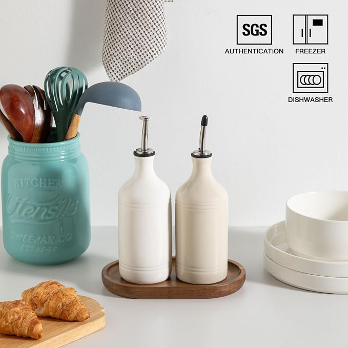 Sweejar Ceramic Olive Oil Dispenser Bottle Set, Opaque Oil Cruet Protects to - Image 5