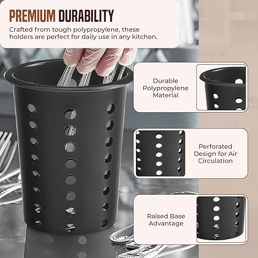 OCS Parts Perforated Utensil Drying Cups | Black | Set of 3 | Plastic Flatware - Image 4