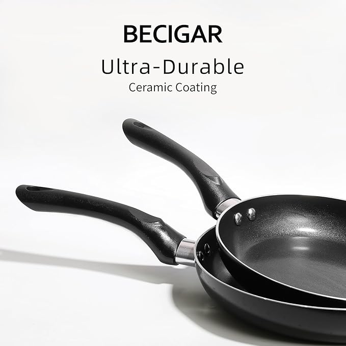 BECIGAR Black Ceramic Pots and Pans Set, Nonstick Pan Pots and Pans Set Non - Image 5