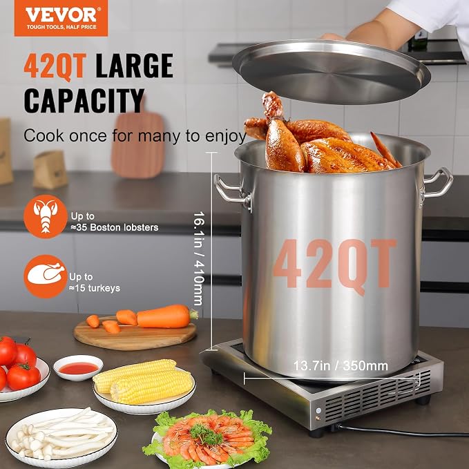 VEVOR 18/8 Stainless Steel Stockpot, 42QT Large Cooking Pots, Heavy Duty - Image 2