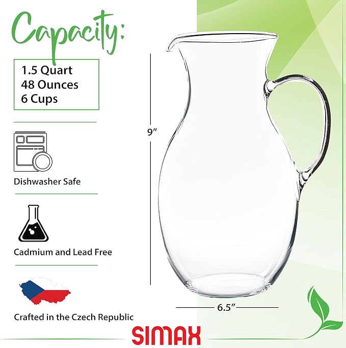Simax Glass Pitcher With Spout, 1.5 Quart Borosilicate Glass Pitchers With - Image 2