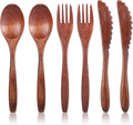 6 Pcs Wooden Utensils for Eating, Wooden Spoon Fork Cutlery Set Kitchen Wood by Unknown