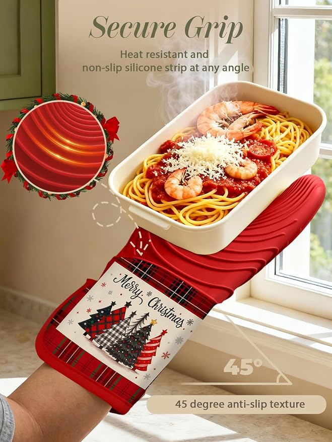Slohif Long Silicone Oven Mitts Heat Resistant - Image 3