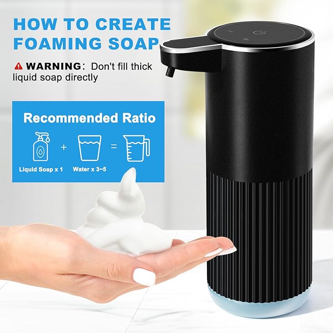 RYTOXILO Automatic Foaming Soap Dispenser, 2 Pack Black Touchless Foam Hand - Image 6