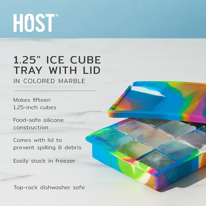 Host Ice Cube Tray with Lid, Makes 15 1.25" Cubes, Durable Silicone Trays - Image 2