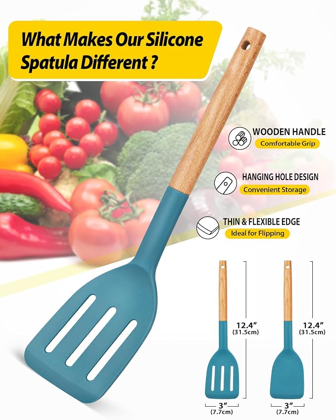 Pack of 2 Silicone Cooking Spatula, Heat Resistant Solid Turner, Non Stick - Image 2