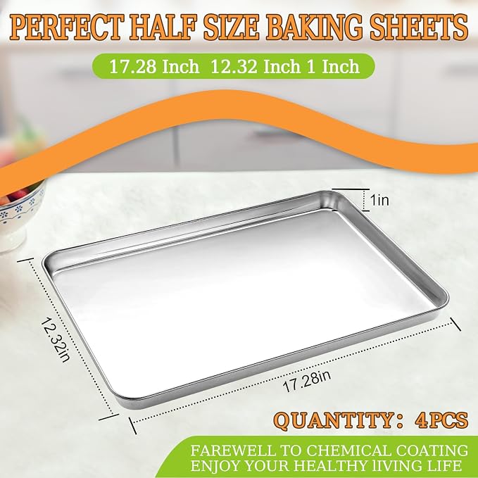 CEKEE Stainless Steel Baking Sheet Set of 4, Large Baking Pan & Cookie Sheet & - Image 2