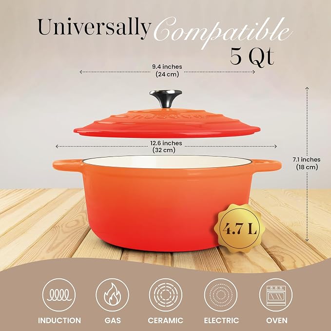 Cast Iron Pot with Lid – Non-Stick Ovenproof Enamelled Casserole Pot, Oven Safe - Image 2