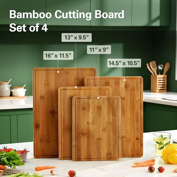 Zarler Bamboo Cutting Boards for Kitchen, 4 Piece Durable Wood Cutting Board - Image 5