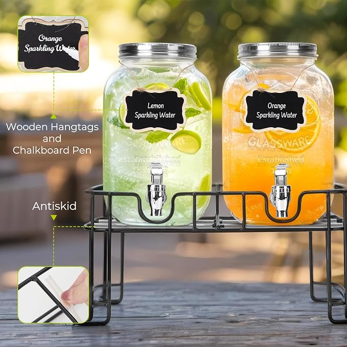DHSBTLS 1 Gallon Glass Drink Dispensers, 2 Pack Clear Beverage Dispenser - Image 5
