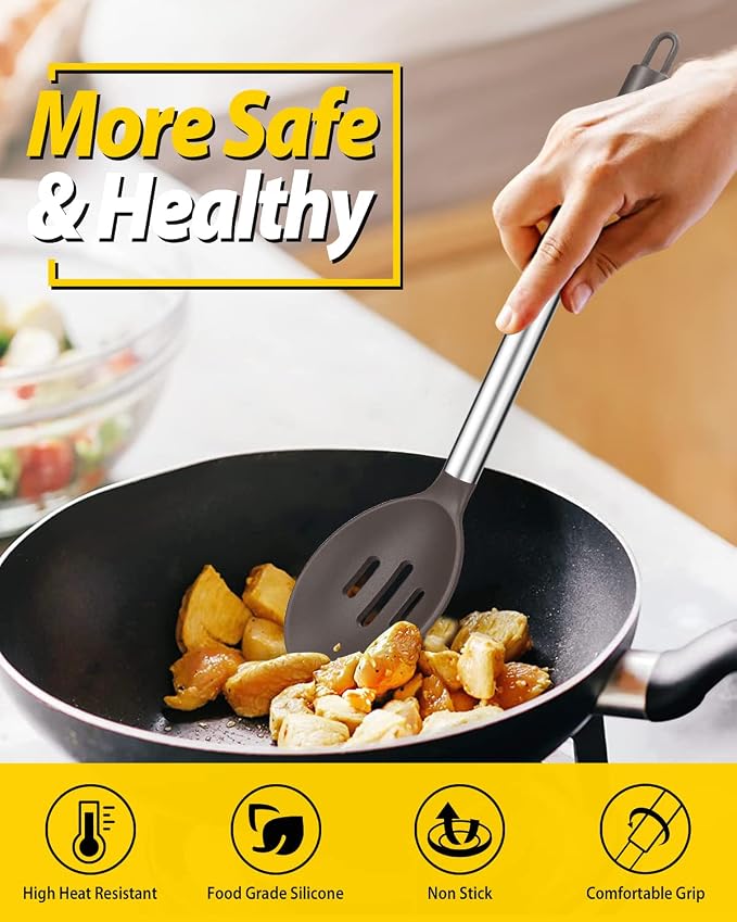 Pack of 2 Large Silicone Cooking Spoons, Non Stick Solid Basting Spoon - Image 5
