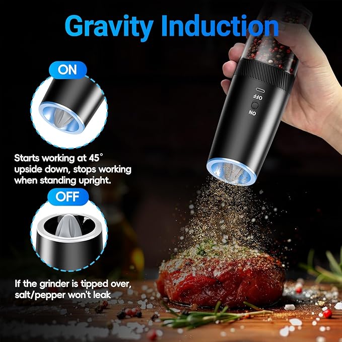 MealHelper Rechargeable Gravity Electric Salt and Pepper Grinder Set - Image 4