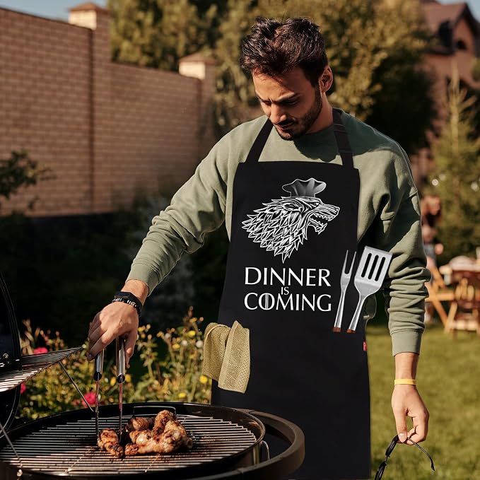 Grill Aprons for Men Women, Dinner is Coming Kitchen Chef Apron - Image 6