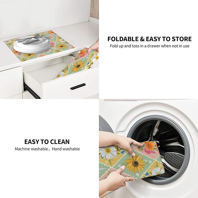 Daisy Flowers Dish Drying Mat 16x18 Inch, Microfiber Absorbent Fast Dry Mat - Image 6