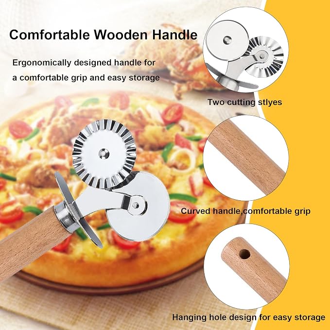 Pastry Double Cutter Wheel, 2 Pack Pasta Cutter Wheel, Dual-Head Baking Tool - Image 5