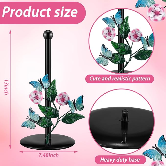 Peryiter Flower Paper Towel Holder Butterfly Kitchen Decoration Countertop - Image 2