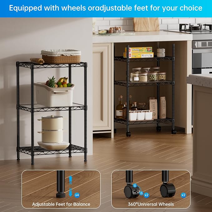 SINGAYE 3 Small Shelves Storage Shelf Wire Shelving Unit Metal Shelf Adjustable - Image 9