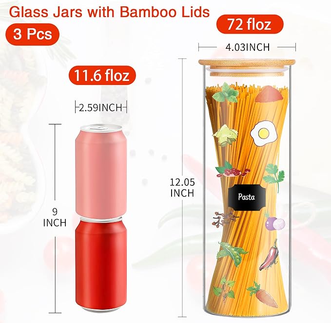 BGraceyy Glass Jars with Bamboo Lids, 72oz 3Pcs Kitchen Glass Containers with - Image 2