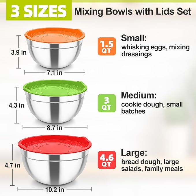 TeamFar Mixing Bowls, Stainless Steel Nesting Salad Bowls - Image 2
