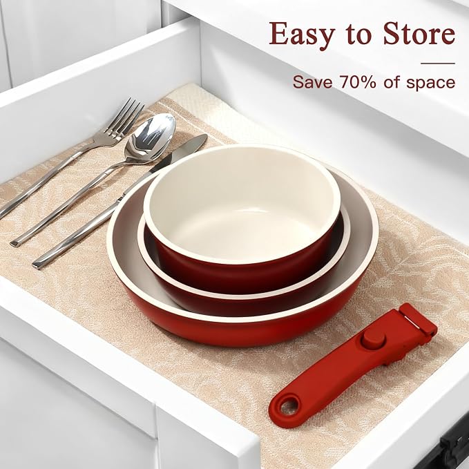 GiPP 5PCS Pots and Pans Set Non Stick, Nonstick Cookware Set Detachable Handle - Image 8