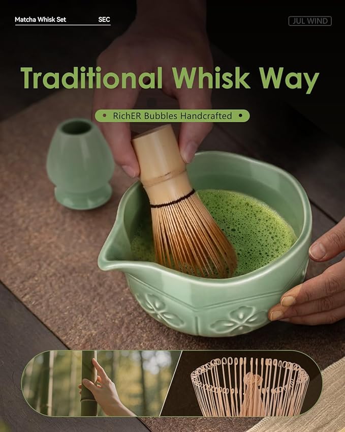 Matcha Whisk Set, Ceramic Matcha Bowl, Bamboo Whisk, Tea Towel - Image 5