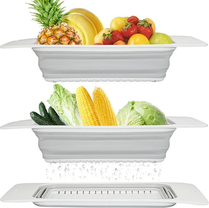 Collapsible Colander Silicone Kitchen Strainer, Over The Sink Strainer Basket by Rictinehome