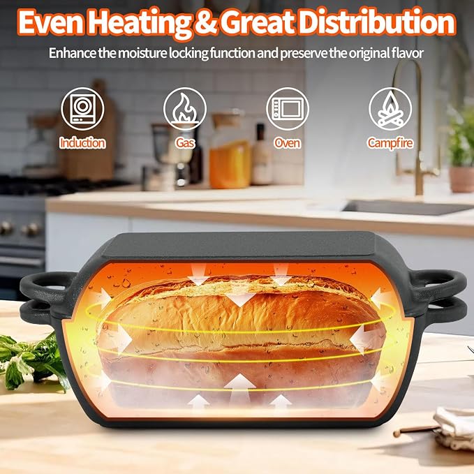 Oval Cast Iron Dutch Oven for Bread Baking, 6.35Qt Bread Baking Pan - Image 3