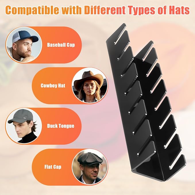 Hat Stand for Baseball Caps, 2 Pack No Install Acrylic Hat Organizer for 14 - Image 6