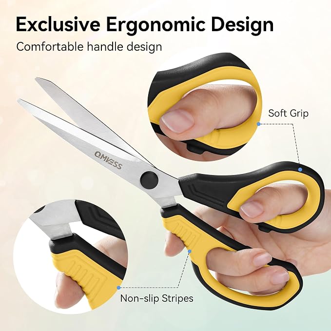 QMVESS 8.5" Scissors All Purpose 3 Pack, Ultra Sharp 2.5mm Thick Blade Scissors - Image 4